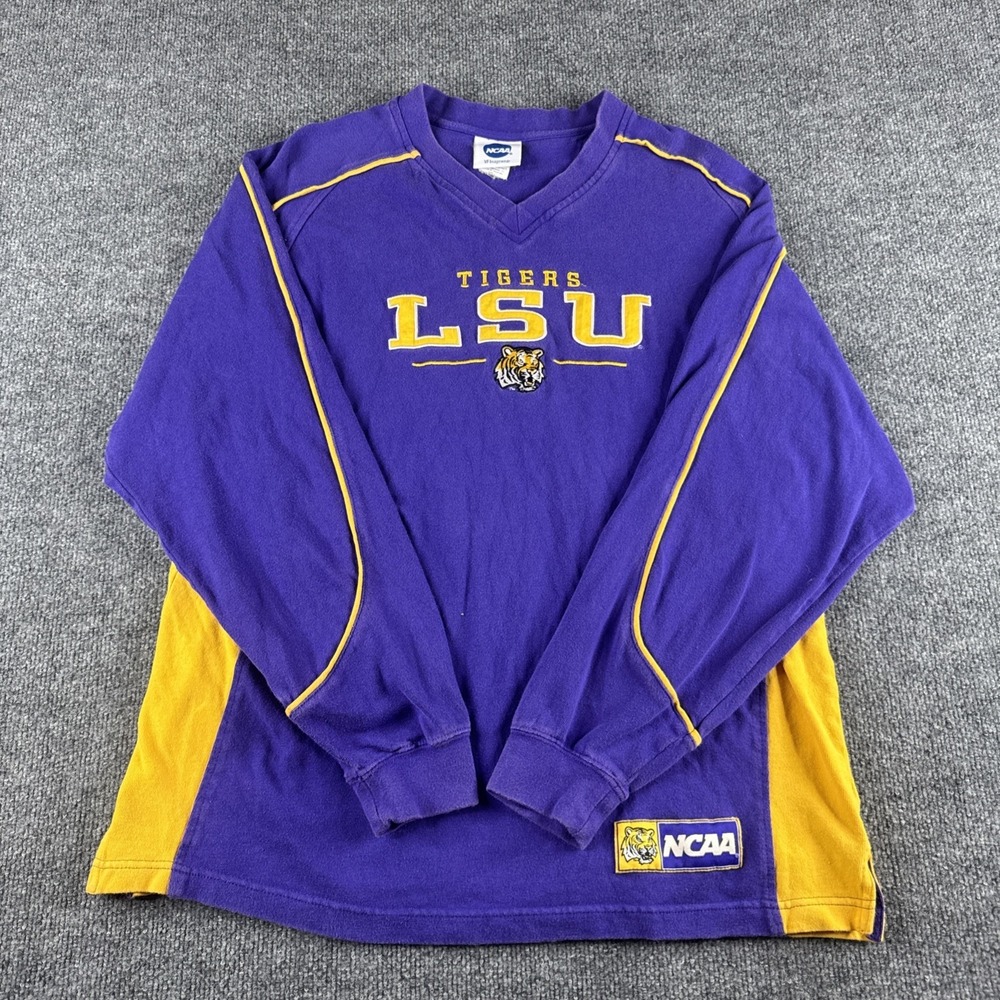 LSU Tigers Shirt Men L Purple Yellow Long Sleeve Football Logo College NCAA